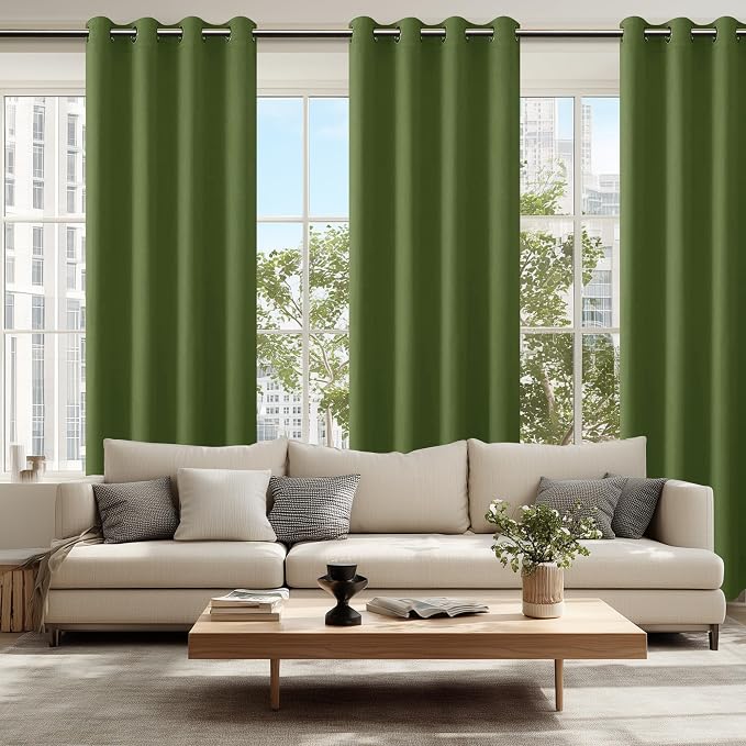 Blackout Curtains for Bedroom, Olive Green, 52 x 96 Inch 2 Panels | Thermal - Image 6