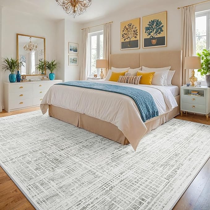 10x12 Washable Area Rug for Living Room Bedroom: Non-Slip Modern White Gray | - Image 2