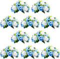 NUPTIO Pcs of 10 Fake Flower Ball Arrangement Bouquet,15 Heads Plastic Roses with Base, Suitable for Our Store's Wedding Centerpiece Flower Rack for Parties Valentine's Day Home Décor (Blue & White)
