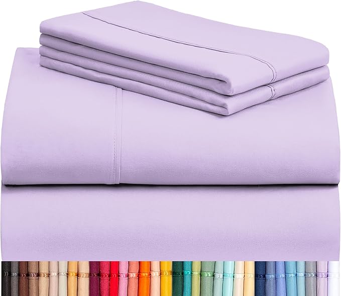 LuxClub 4 PC Queen Sheet Set, Deep Pockets Wrinkle Free Cooling Bed Sheets Hotel Bedding for Women, Men, Kids & Teens, Includes 1 Fitted Sheet, 1 Flat Sheet and 2 Pillowcases - Silky Soft Lavender