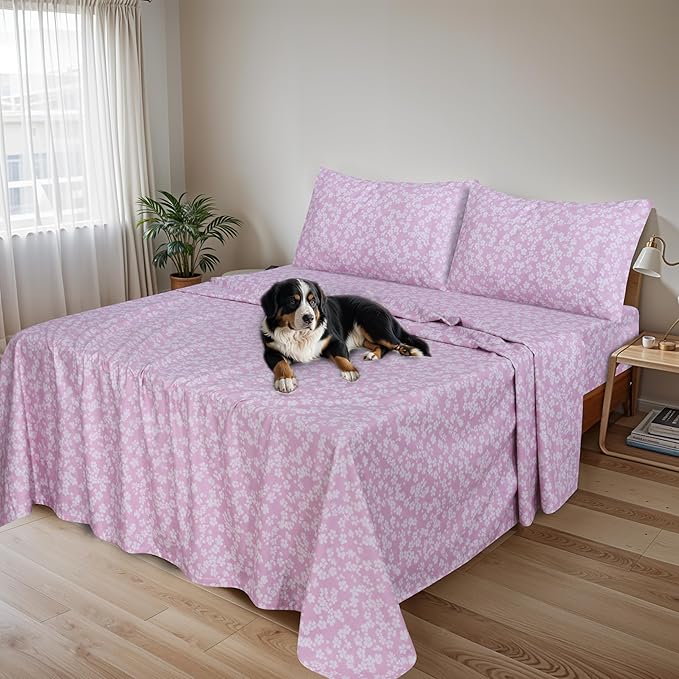 RUVANTI Flannel Sheets King Size - 100% Cotton Brushed King Size Sheets Set - Deep Pockets 16 Inches Bed Sheets - All Seasons Breathable & Extra Soft - Warm & Cozy, 4 Piece, Pink Flora