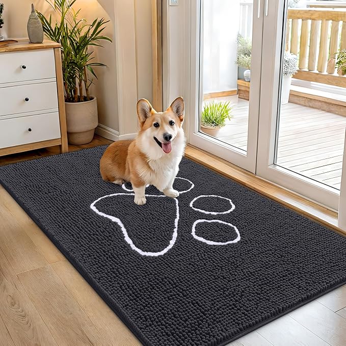 OLANLY Dog Door Mat for Muddy Paws 54x32, Paw Print Design Chenille Mud Mat | by OLANLY