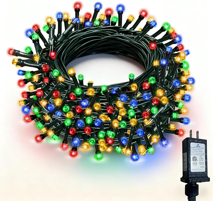RPGT Christmas Light 1000 LEDs 336ft Green Cable Wire Fairy String Tree Twinkle Lights Plug in 12 Modes for Christmas Party, Outdoor, Garden, Wedding, Home Decoration (Multi Color)