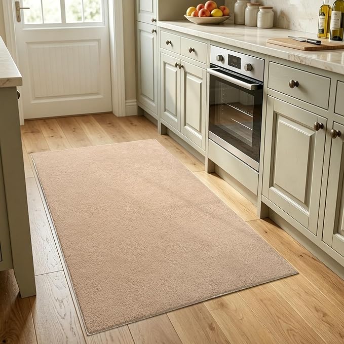 3x5 Beige Solid Area Rug Washable Non-Slip Soft Thin - Image 2