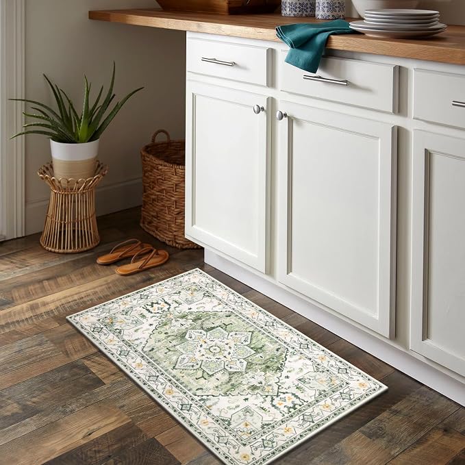 Yamaziot Washable Area Rug, 2x3 Small Boho Vintage Entryway Non-Slip Rug | - Image 6
