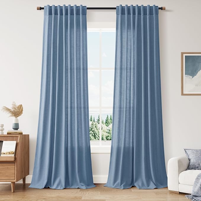 Stone Blue Linen Curtains 90 Inch Length by Nanspring