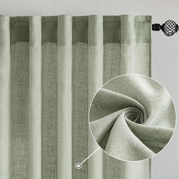 MIULEE Sage Linen Curtains 52x108 Inch - Image 2