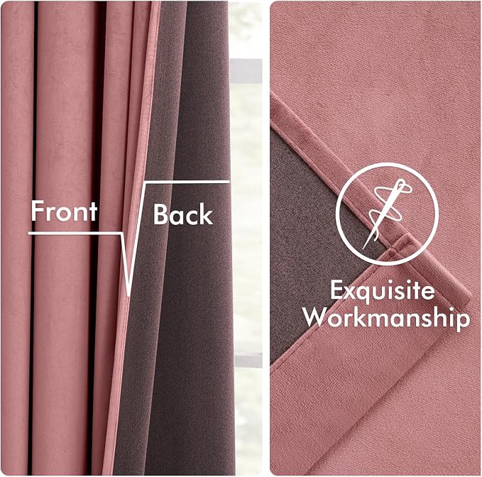 MIULEE Velvet Curtains 50W x 108L 2 Panels Dusty Rose Blackout Curtains | - Image 6