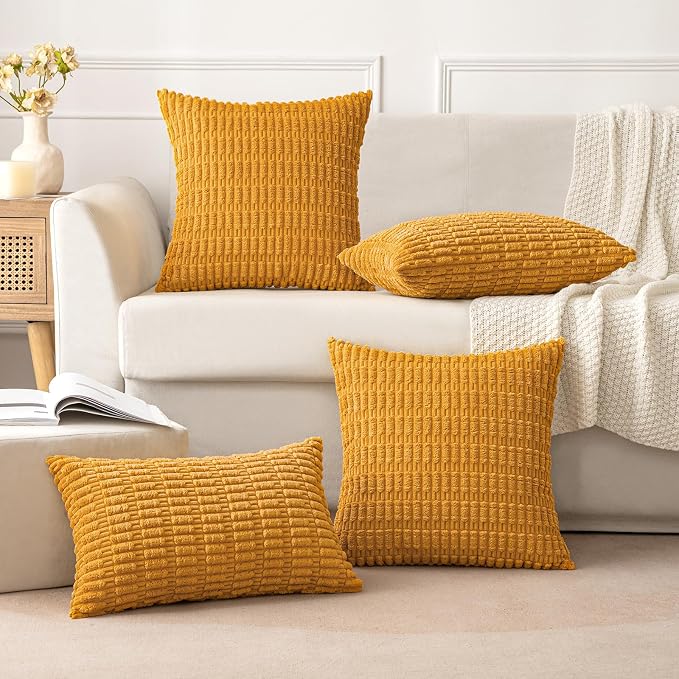 MIULEE Corduroy Decorative Throw Pillow Covers 20x20 Gold Yellow Pack of 2 | - Image 3