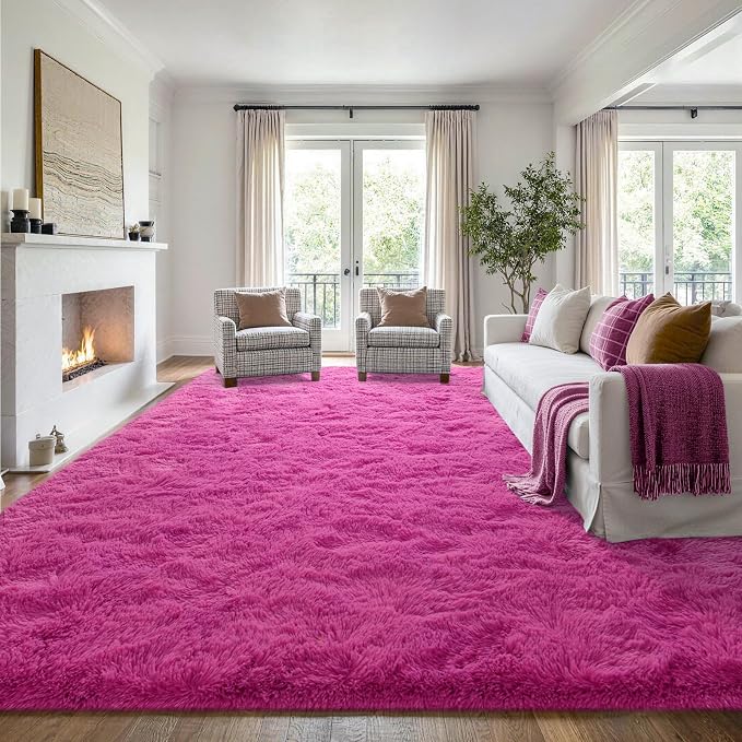 9x12 Extra Large Hot Pink Fluffy Soft Area Rug Non-Slip - Image 3