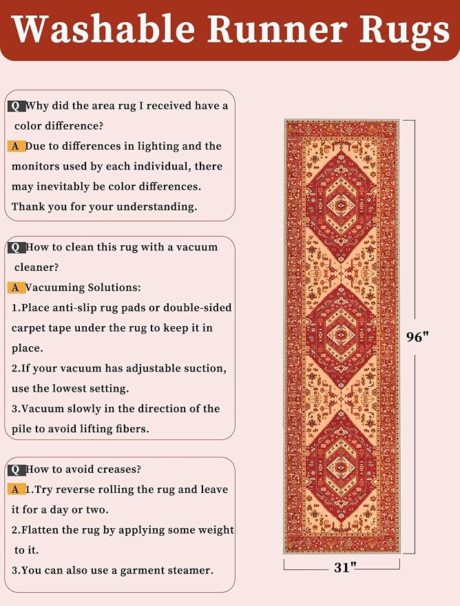 SERISSA 2'6"x8' Washable Non Slip Boho Runner Rug - Image 2