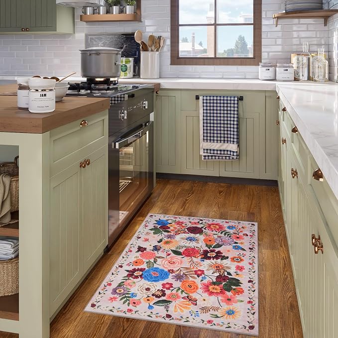 Floral Rug for Entryway, 2X3 Washable Kitchen Mat | Ultra-Thin Soft, Non-Slip - Image 3
