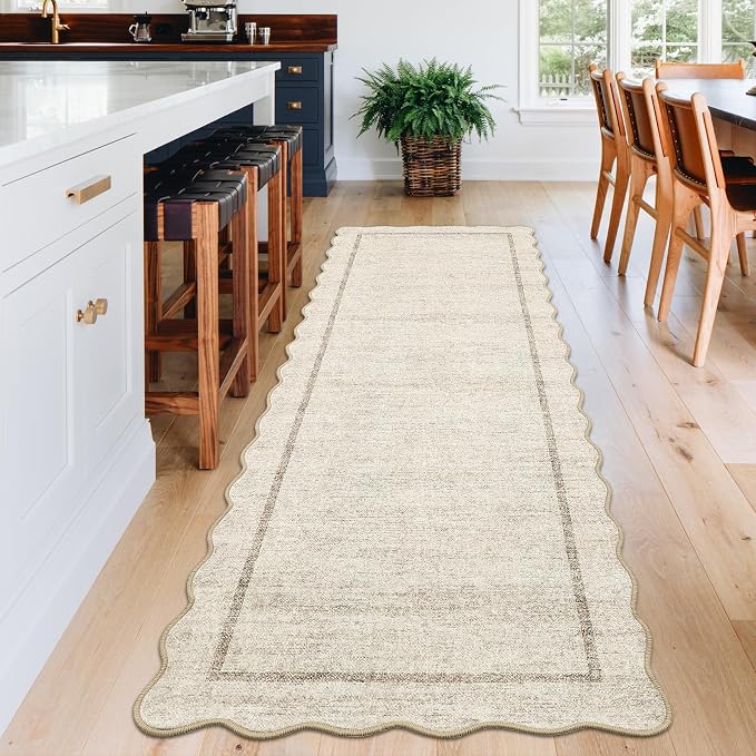 GarveeHome Scalloped Washable Kitchen Runner Rug 2x8 Non Slip Beige | Runners - Image 3