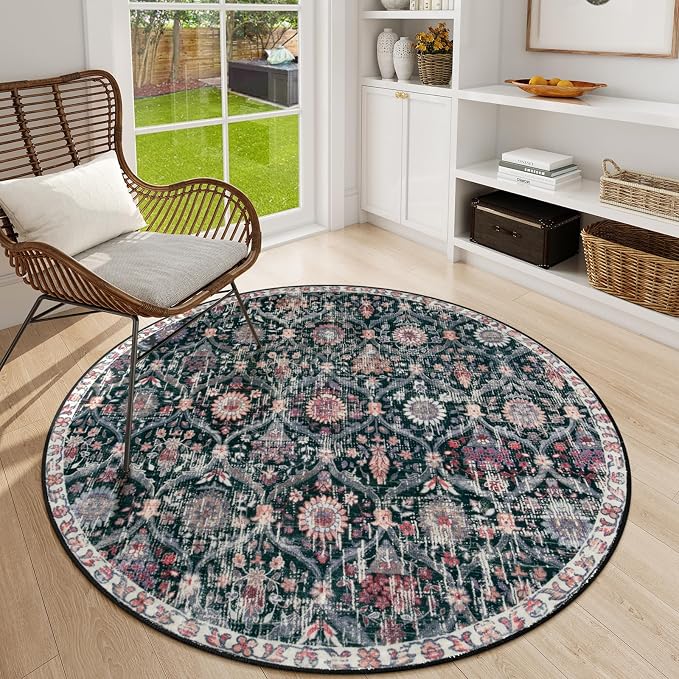 Lahome Moroccan Washable Round Rugs, Non-Slip Soft Round Rug 4ft Ultra-Thin | by Lahome