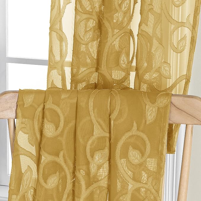 Furman Sheer Curtains 45 Inch Length 2 Panels Set, Elegant Geometric Jacquard - Image 6