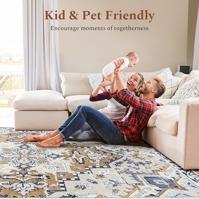 Rugflix 9x12 Area Rugs for Living Room, Washable Light Brown Large Rug | - Image 9