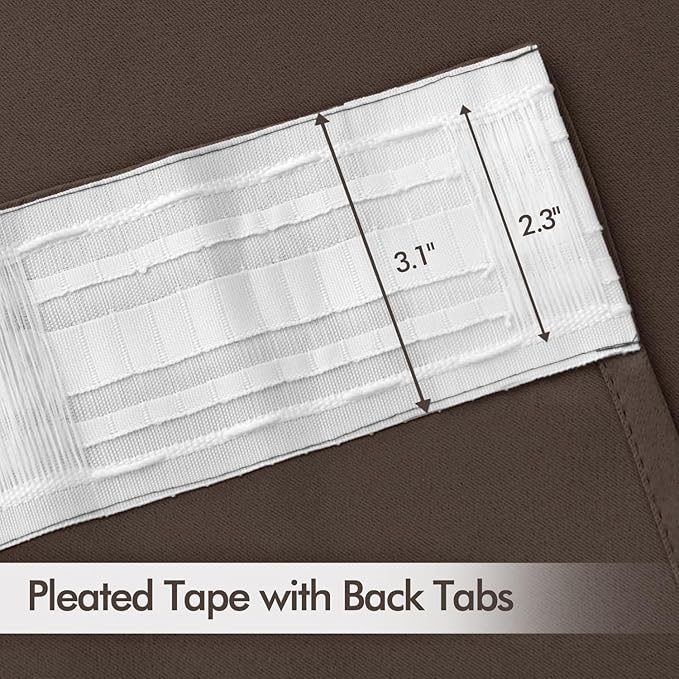 MIULEE Chocolate Brown Back Tab Blackout Curtains 52"x72" Long 2 Panels Set | - Image 4
