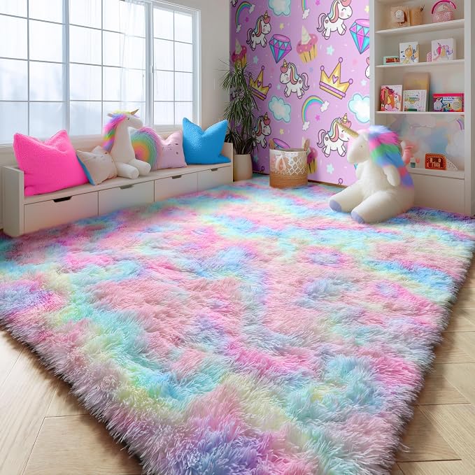 Fluffy Vibrant Area Rugs for Girls Bedroom, Plush Shaggy Colorful Rugs for Kids - Image 4