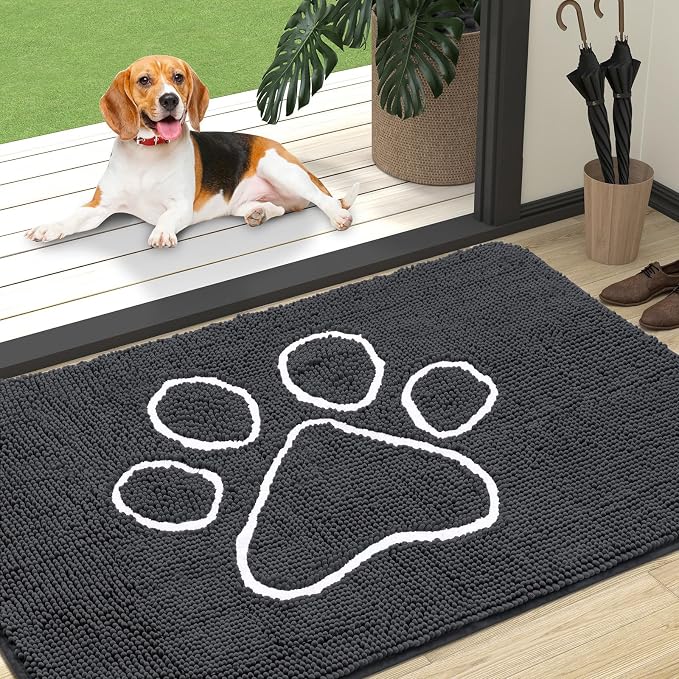 OLANLY Dog Door Mat for Muddy Paws 47x32, Paw Print Design Chenille Mud Mat | by OLANLY