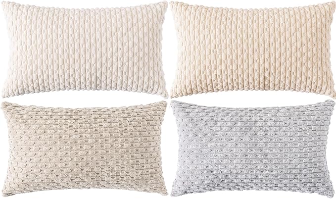 Set of 4 Neutral Decorative Throw Pillow Covers 12x20 Inch Corduroy Pillow - Image 9
