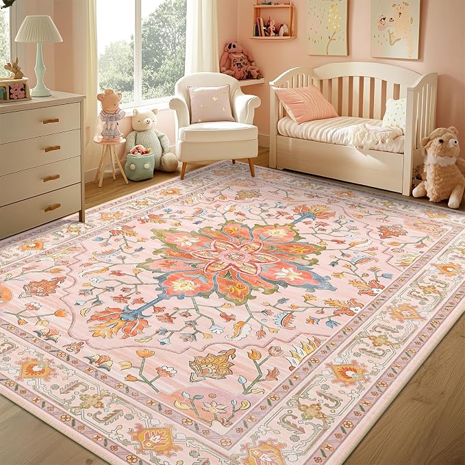 RELEANY Washable Area Rug, Water Repellent, Pet Friendly, Vintage Floral Boho - Image 2