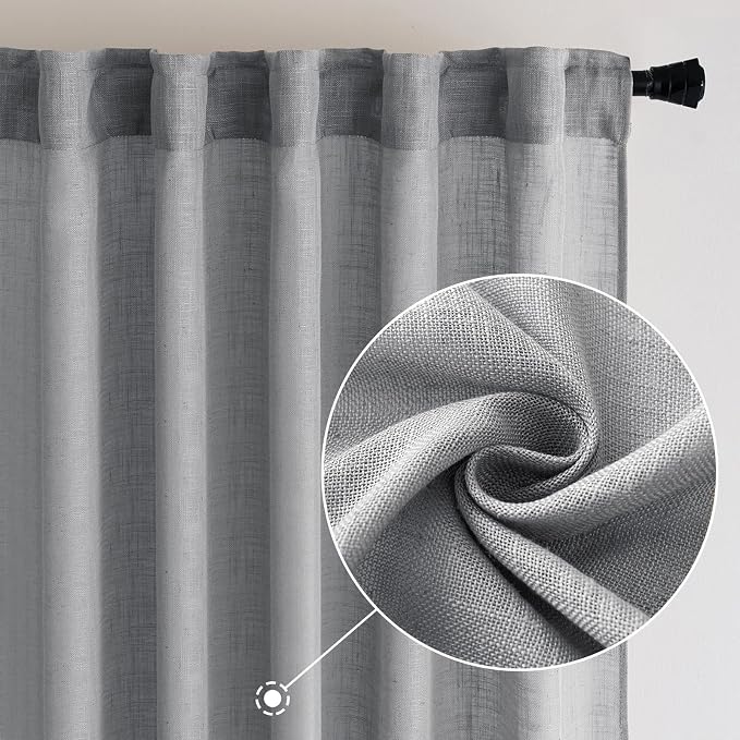 MIULEE Grey Linen Curtains 52x108 Inches Long - Image 2