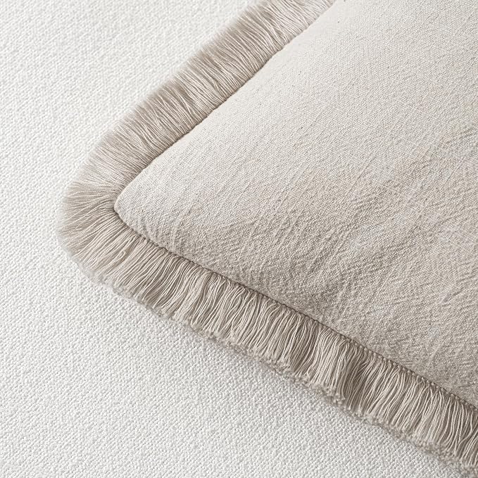 MIULEE Linen Decorative Euro Throw Pillow Covers Natural Beige 28x28 | Set of 2 - Image 3