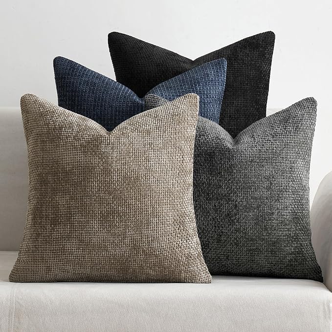 MIULEE Soft Decorative Chenille Pillow Covers Navy Grey 20x20 Pack of 4 | by MIULEE
