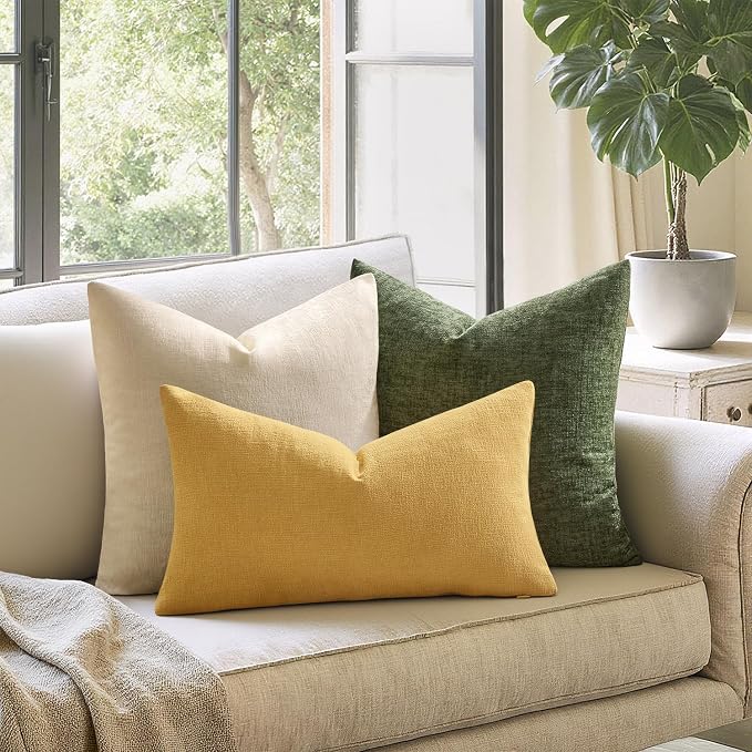 MIULEE Gold Chenille Couch Lumbar Throw Pillow Covers, 12x20 | Set of 2 - Image 8