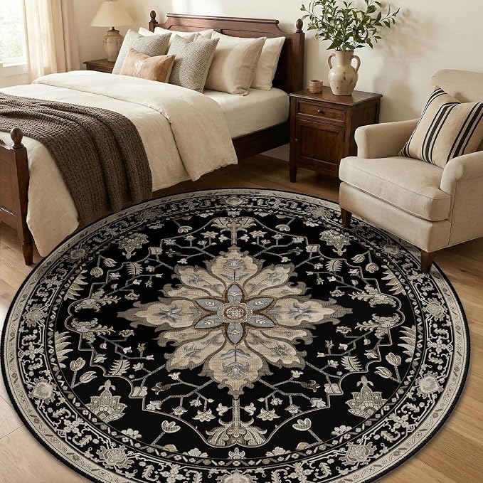 RELEANY Washable Area Rug, Round 6ft, Water Repellent, Pet Friendly, Vintage - Image 3