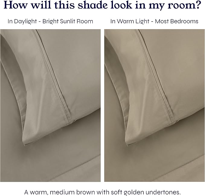 California Design Den Soft Twin Sheets Set - 400 Thread Count Sateen, Natural 100% Cotton Sheets, Deep Pockets, Cooling and Durable Bedding Set for Dorm Rooms & Adults - Taupe