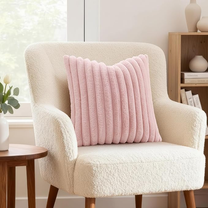 decorUhome Fall Faux Fur Throw Pillow Covers 20x20 Set of 2 Pink | Decorative - Image 4
