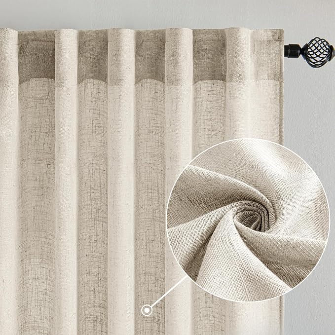 MIULEE Cream Linen Curtains 52x72 Inch 2 Panels - Image 2