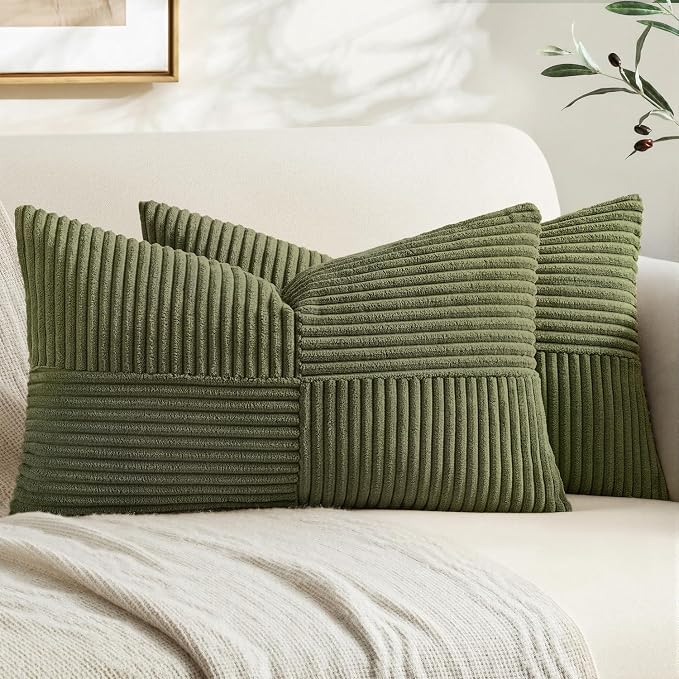 MIULEE Olive Green Decorative Lumbar Throw Pillow Covers 12x20 Inch 2 Pack | by MIULEE