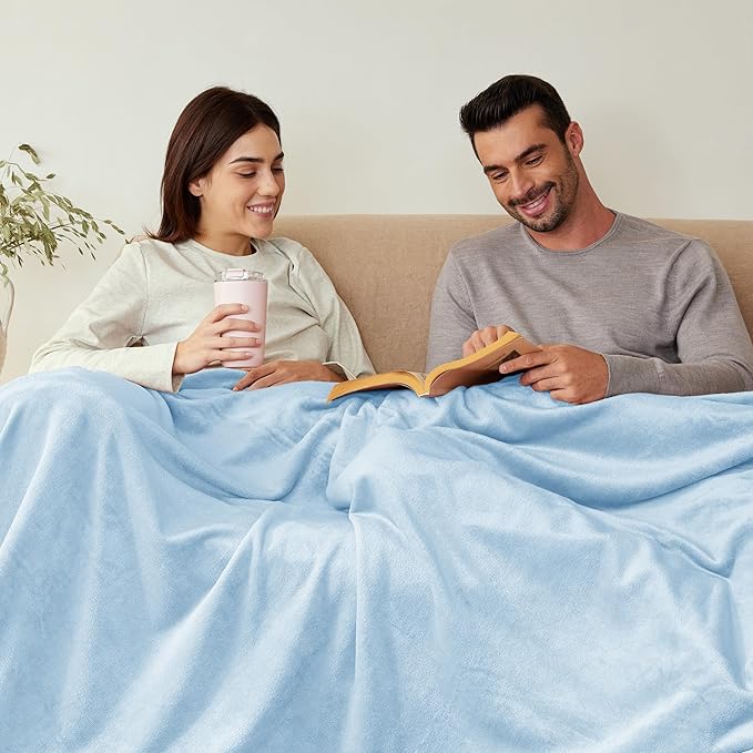 Exclusivo Mezcla Fleece Blanket Queen Size for Bed, Super Soft and Warm, All Season Use, Cozy, Plush, Lightweight, 90x90 Inches, Ice Blue