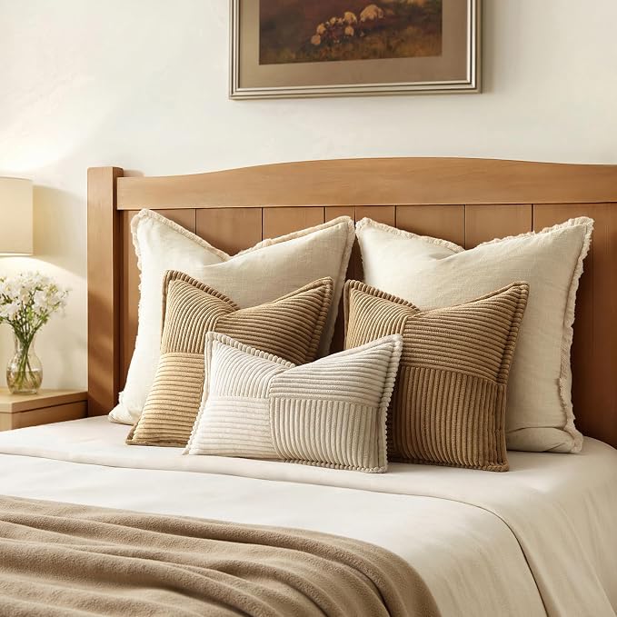 MIULEE Decorative Euro Sham Throw Pillow Covers 24x24 Inch Brown 2 Pack | Boho - Image 3