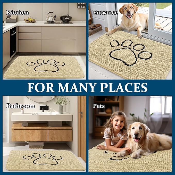 OLANLY Dog Door Mat for Muddy Paws 30x20, Paw Print Design Chenille Mud Mat | - Image 8