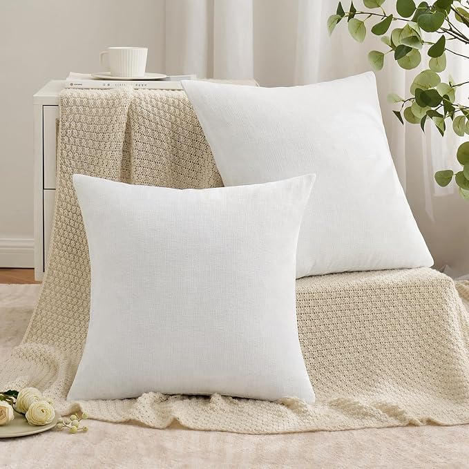 MIULEE White Chenille Couch Throw Pillow Covers, 18x18 | Set of 2, Soft - Image 4