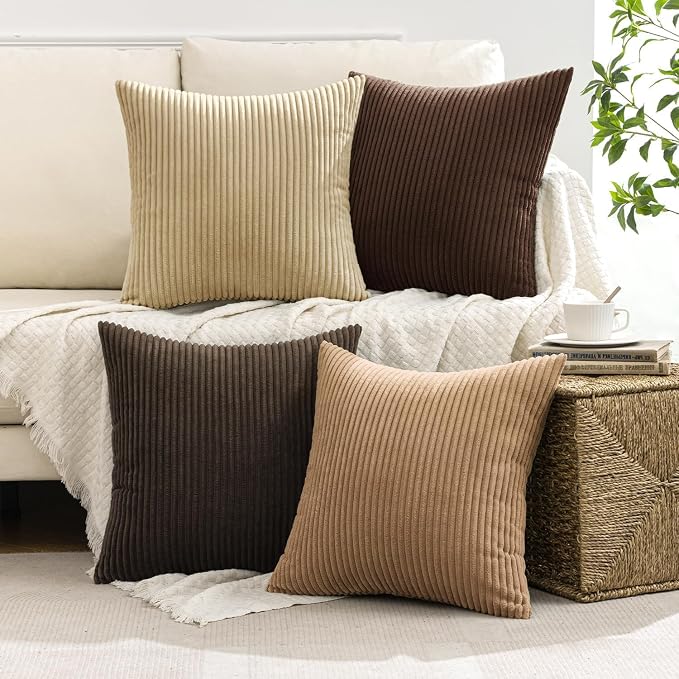 MIULEE Fall Corduroy Decorative Throw Pillow Covers Dark Brown 20x20 | Set of 4 - Image 5