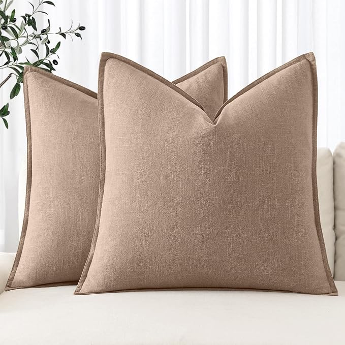 MIULEE Decorative Linen Pillow Covers 20x20 Inch Camel | Boho Farmhouse​ by MIULEE