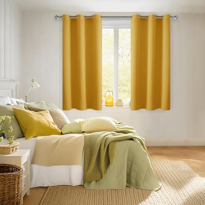 Blackout Curtains for Bedroom, Mustard Yellow 42 x 54 Inch 2 Panels | Thermal - Image 6