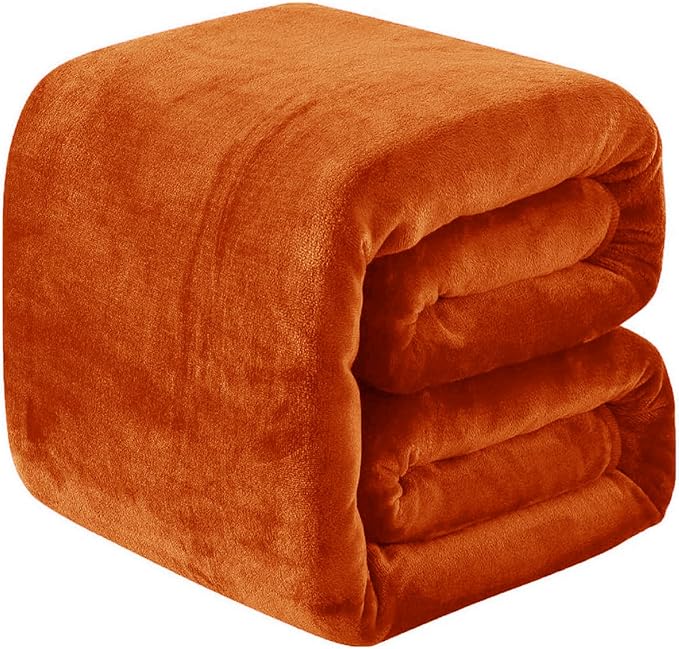 Fleece Blankets for All Season - Premium Lightweight Anti-Static Throw for Travel Size Bed Extra Soft Brush Fabric Warm Sofa Thermal Blanket 51" x 60"(Orange)