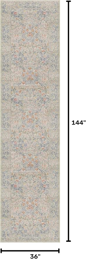 Vintage Beige Blue 3x12 Runner Rug - Image 2