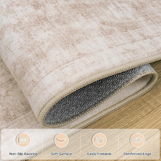 6x9 Area Rugs for Living Room Bedroom Dining Room Washable Beige White | Soft - Image 4