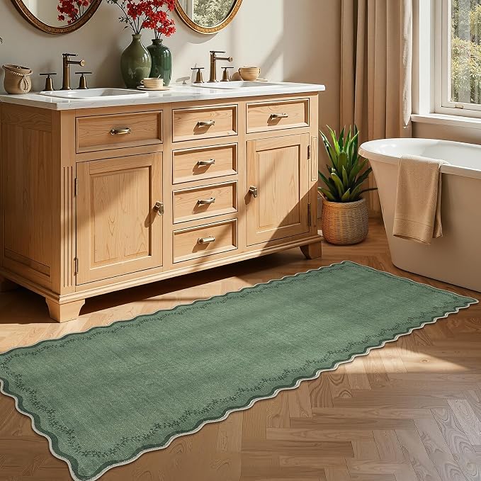 GarveeHome 2.5x8 Scalloped Washable Runner Rug Non Slip Hallway Kitchen Rug | - Image 2