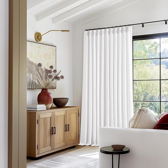 Snow White Pinch Pleat Semi Sheer Linen Curtains W70xL96 1 Panel | Light - Image 6