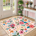 RELEANY Floral Washable Square 5ft Area Rug Pink | Flower Carpet Print Boho by RELEANY