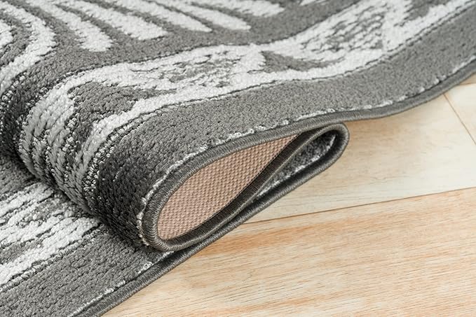 Custom Length Cut to Size Tribal Ethnic Southwestern Inspired Hallway Runner Rug, Non Slip Rubber Backed, 31 inch Wide X Customized Length, Mayan Grey, 31 inch X 17 feet
