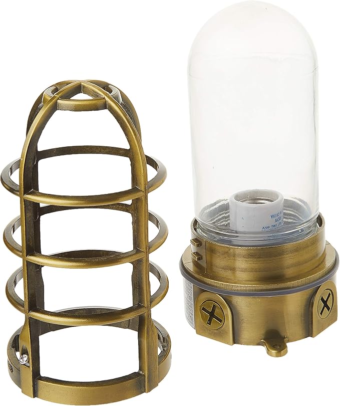Woods L1706AB Vandal Resistant 150W Incandescent Security Light; Ceiling Mount; Antique Brass