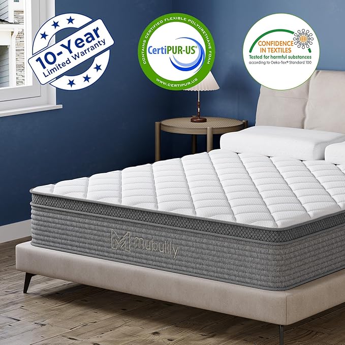 Queen Mattress,10 Inch Extra Plush Hybrid Mattresses with Memory Foam,100 Night Trial,Euro Top Mattress with Medium Hardness is Used for Back and Waist Support,CertiPUR-US